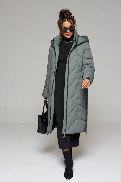 Пальто прямое, с капюшоном, застежкой на кнопки, регулировка рукава Beautiful&Free 6248 хаки - фото 8