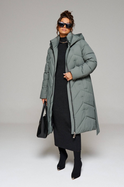 Пальто прямое, с капюшоном, застежкой на кнопки, регулировка рукава Beautiful&Free 6248 хаки - фото 7