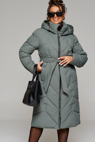 Пальто прямое, с капюшоном, застежкой на кнопки, регулировка рукава Beautiful&Free 6248 хаки - фото 2
