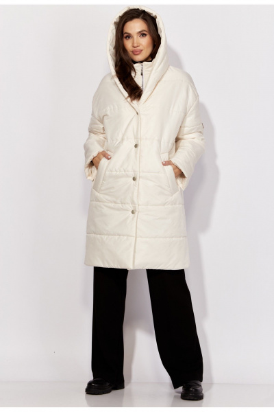 Пальто с капюшоном, застежкой на кнопки, с регулируемым рукавом TAiER 1322 молочный - фото 3