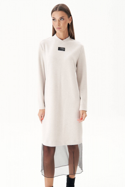 Длинное белое платье из трикотажа с акцентными деталями Fantazia Mod 4865 - фото 4