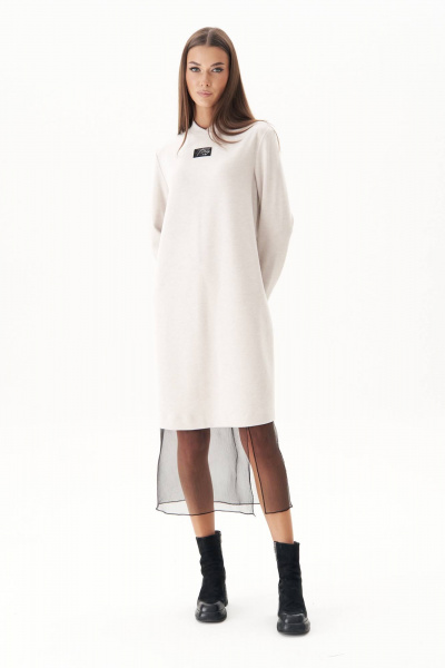 Длинное белое платье из трикотажа с акцентными деталями Fantazia Mod 4865 - фото 2