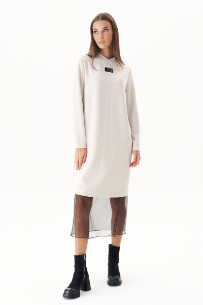 Длинное белое платье из трикотажа с акцентными деталями Fantazia Mod 4865 - фото 1