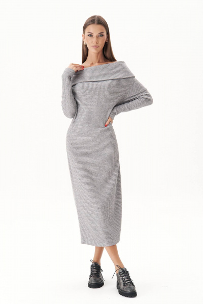 Серое трикотажное платье с воротником-хомутом Fantazia Mod 4948 серый - фото 6