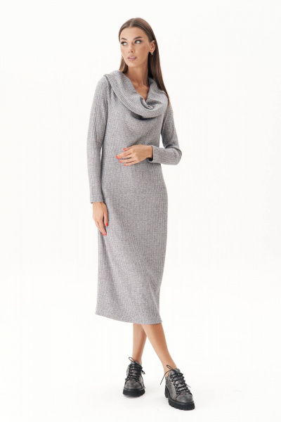 Серое трикотажное платье с воротником-хомутом Fantazia Mod 4948 серый - фото 2