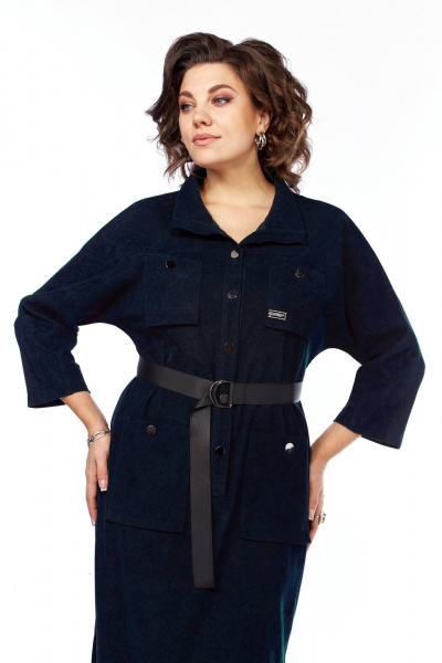 Платье прямого силуэта с карманами и съемным поясом, с разрезами Matini 3.1471/1 синий - фото 2
