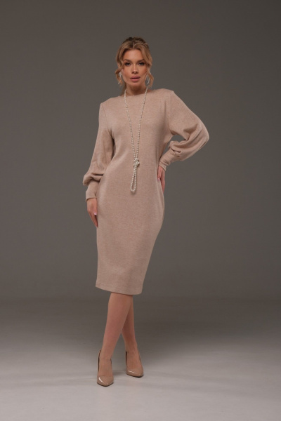Бежевое трикотажное платье с лодочной горловиной Galean Style 957 беж - фото 9