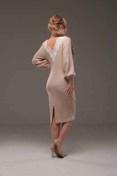 Бежевое трикотажное платье с лодочной горловиной Galean Style 957 беж - фото 8