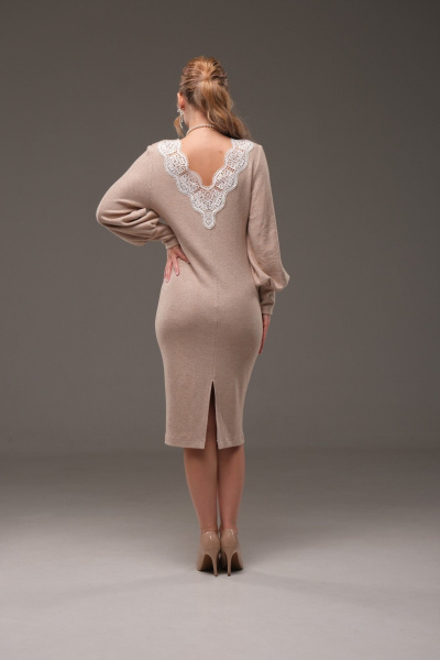 Бежевое трикотажное платье с лодочной горловиной Galean Style 957 беж - фото 7