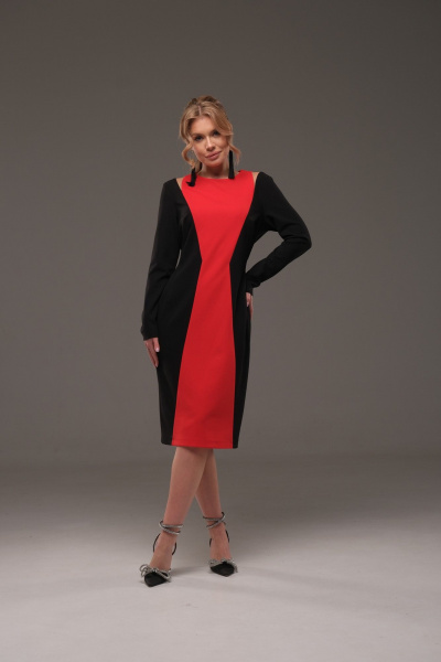 Двухцветное трикотажное платье с прорезями у плеч Galean Style 958 красный - фото 12