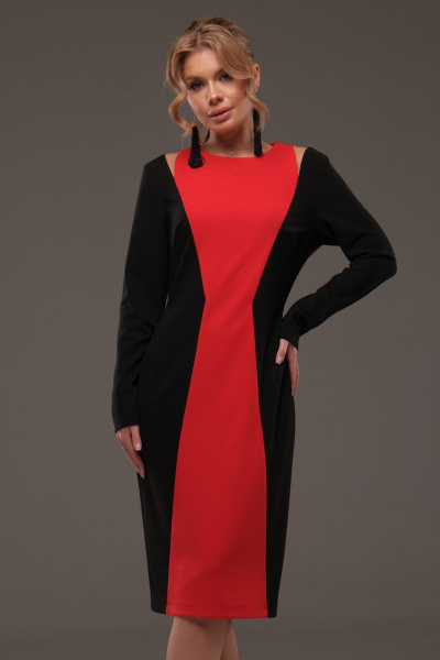 Двухцветное трикотажное платье с прорезями у плеч Galean Style 958 красный - фото 10