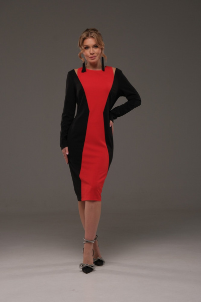 Двухцветное трикотажное платье с прорезями у плеч Galean Style 958 красный - фото 8