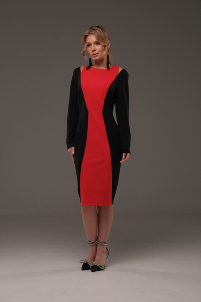 Двухцветное трикотажное платье с прорезями у плеч Galean Style 958 красный - фото 7
