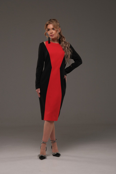 Двухцветное трикотажное платье с прорезями у плеч Galean Style 958 красный - фото 5