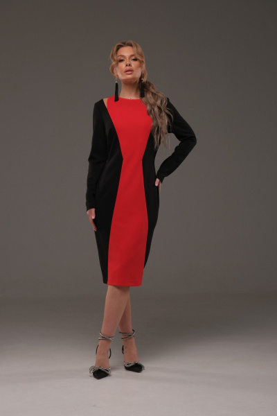 Двухцветное трикотажное платье с прорезями у плеч Galean Style 958 красный - фото 4