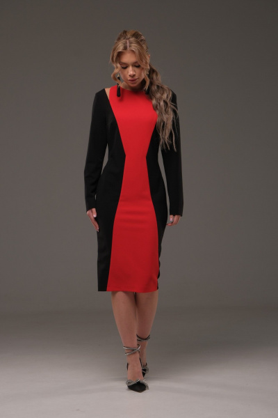 Двухцветное трикотажное платье с прорезями у плеч Galean Style 958 красный - фото 1