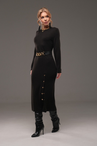 Платье из трикотажа с ремнем, прилегающее, с планкой и кнопками Galean Style 960-1 черный - фото 3