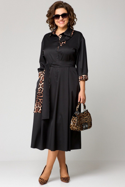 Платье с анималистичным принтом и асимметричным вырезом EVA GRANT 7325А принт_леопард - фото 1