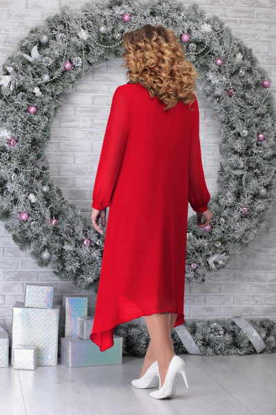 Платье трапеция из шифона с цветочным принтом Ninele 7307 красный - фото 2