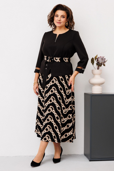 Деловой костюм дву предметный с юбкой и полуприлегающим блузоном Romanovich Style 2-2551 черный/цепи - фото 6