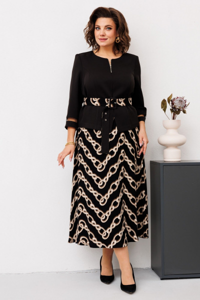 Деловой костюм дву предметный с юбкой и полуприлегающим блузоном Romanovich Style 2-2551 черный/цепи - фото 5