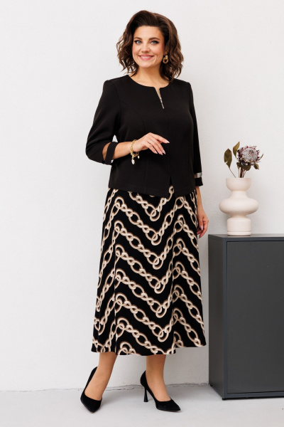 Деловой костюм дву предметный с юбкой и полуприлегающим блузоном Romanovich Style 2-2551 черный/цепи - фото 4