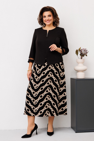 Деловой костюм дву предметный с юбкой и полуприлегающим блузоном Romanovich Style 2-2551 черный/цепи - фото 3