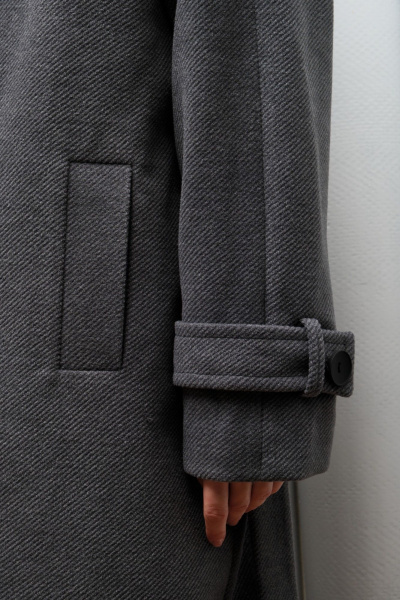 Демисезонное пальто оверсайз со двубортной застежкой и спущенной линией плеча Skipper Design 116 серый_рубчик - фото 6