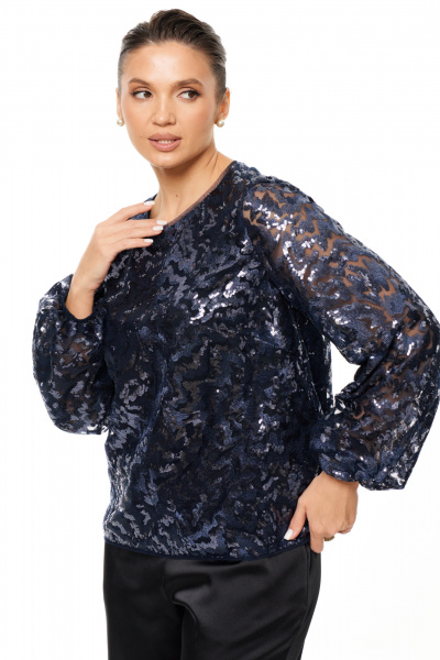 Нарядная блузка с пайетками иV вытачками для торжественных мероприятий Панда 200543w синий - фото 2