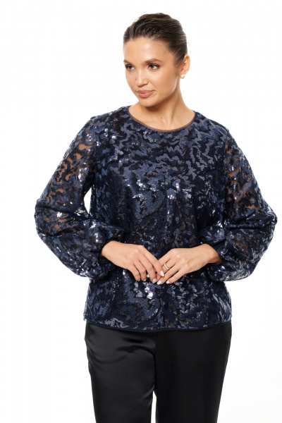 Нарядная блузка с пайетками иV вытачками для торжественных мероприятий Панда 200543w синий - фото 3