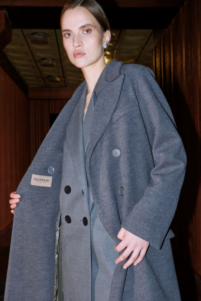 Классическое демисезонное пальто на двубортной застежке Skipper Design 117 серый_рубчик - фото 2