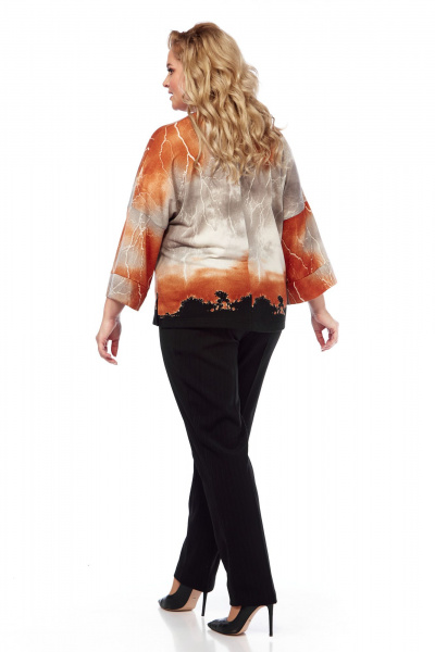 Свободная трикотажная блуза с принтом и V-образным вырезом Abbi 4051 бежево-коричневый - фото 9