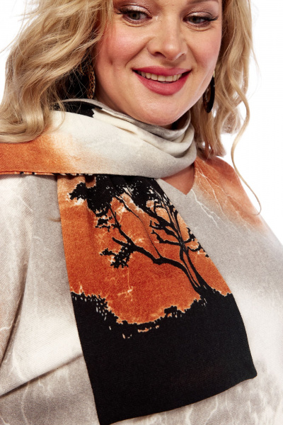 Свободная трикотажная блуза с принтом и V-образным вырезом Abbi 4051 бежево-коричневый - фото 8