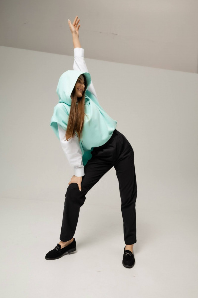 Бирюзовый жилет на каждый день с капюшоном из хлопка Twok 100805 тиффани - фото 3