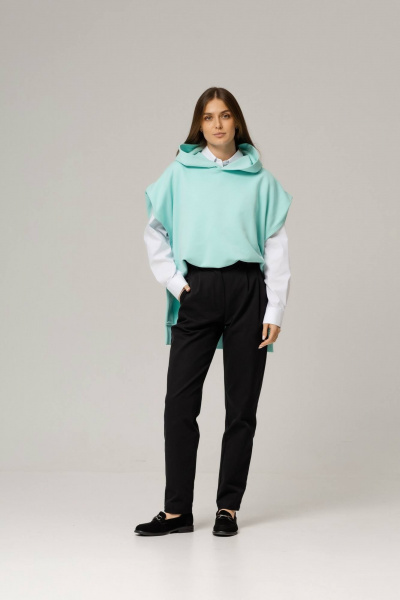 Бирюзовый жилет на каждый день с капюшоном из хлопка Twok 100805 тиффани - фото 1