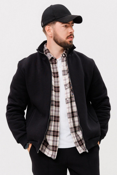 Черный стильный джемпер из трикотажа с молнией GO m4086/40-02.182-188 - фото 2