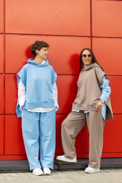 Голубой комплект жилетки и брюк из хлопка для повседневного стиля Twok 100809 голубой - фото 5