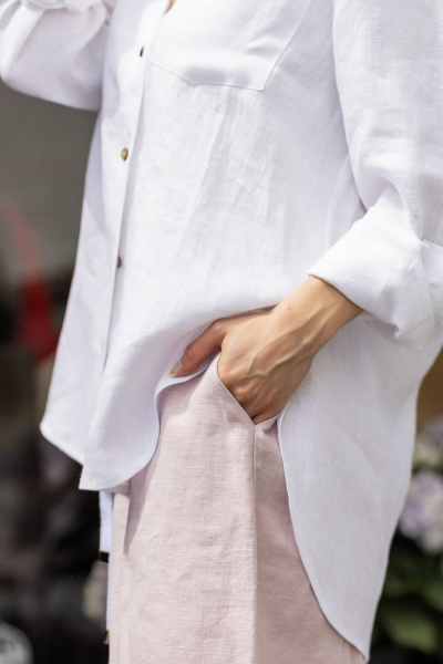 Белая рубашка из льна прямого кроя с классическим воротником Twok 200801 белая - фото 3