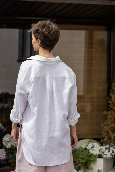 Белая рубашка из льна прямого кроя с классическим воротником Twok 200801 белая - фото 2