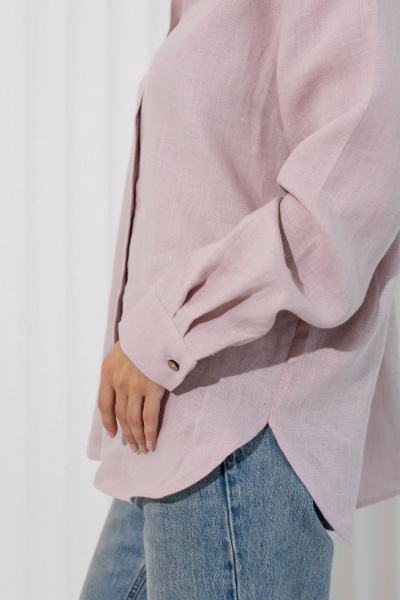 Розовая льняная рубашка с классическим воротником на пуговицах Twok 200807 пудра - фото 5