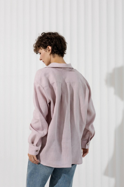 Розовая льняная рубашка с классическим воротником на пуговицах Twok 200807 пудра - фото 3