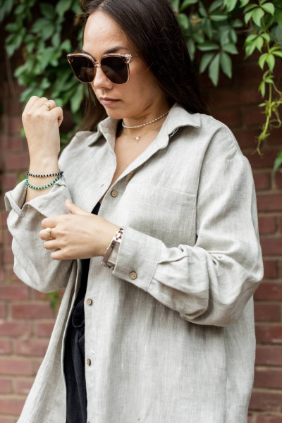 Бежевый льняной рубашка свободного кроя с классическим воротником Twok 200808 натуральный цвет льна - фото 4