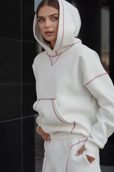 Спортивный костюм из футера с декоративной строчкой красного Twok 300553 белый - фото 7