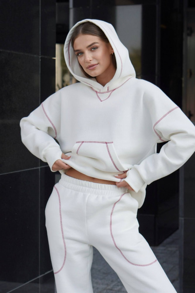 Спортивный костюм из футера с декоративной строчкой красного Twok 300553 белый - фото 6