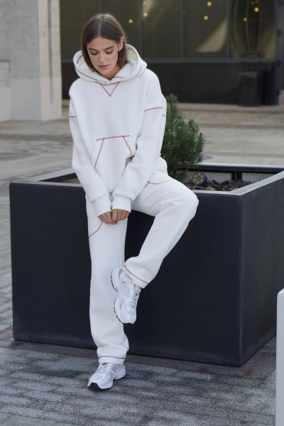 Спортивный костюм из футера с декоративной строчкой красного Twok 300553 белый - фото 5