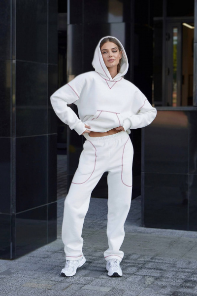 Спортивный костюм из футера с декоративной строчкой красного Twok 300553 белый - фото 1