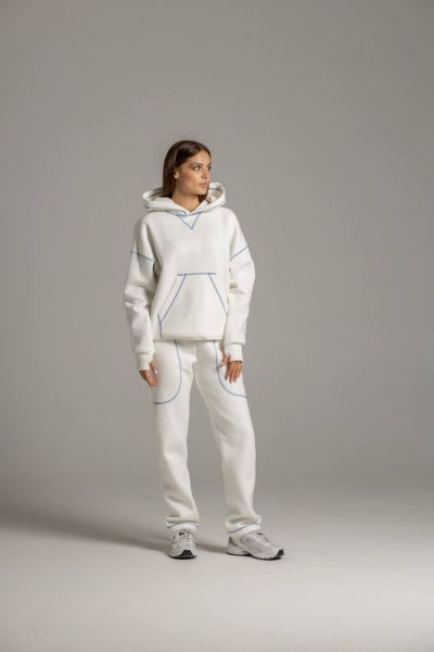 Белый спортивный костюм с красной отстрочкой из футера Twok 300554 белый - фото 9