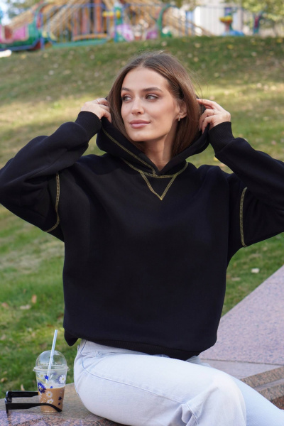 Черный спортивный худи из футера с желтой отстрочкой Twok 300562 черный - фото 4