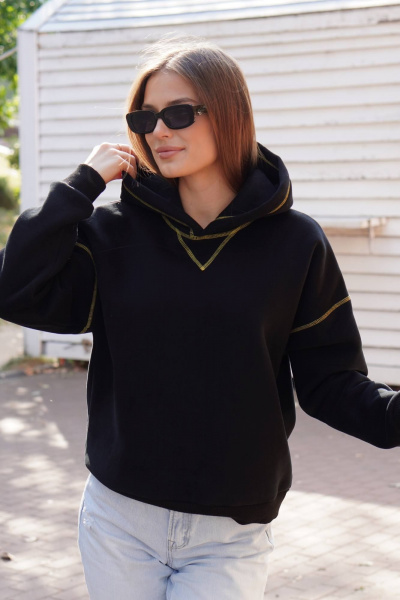 Черный спортивный худи из футера с желтой отстрочкой Twok 300562 черный - фото 1