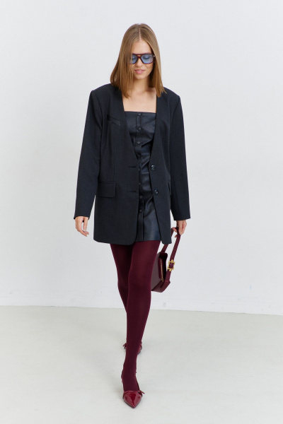 Серый демисезонный жакет из костюмной ткани с V-образным вырезом AG Green G542/4 серый - фото 6